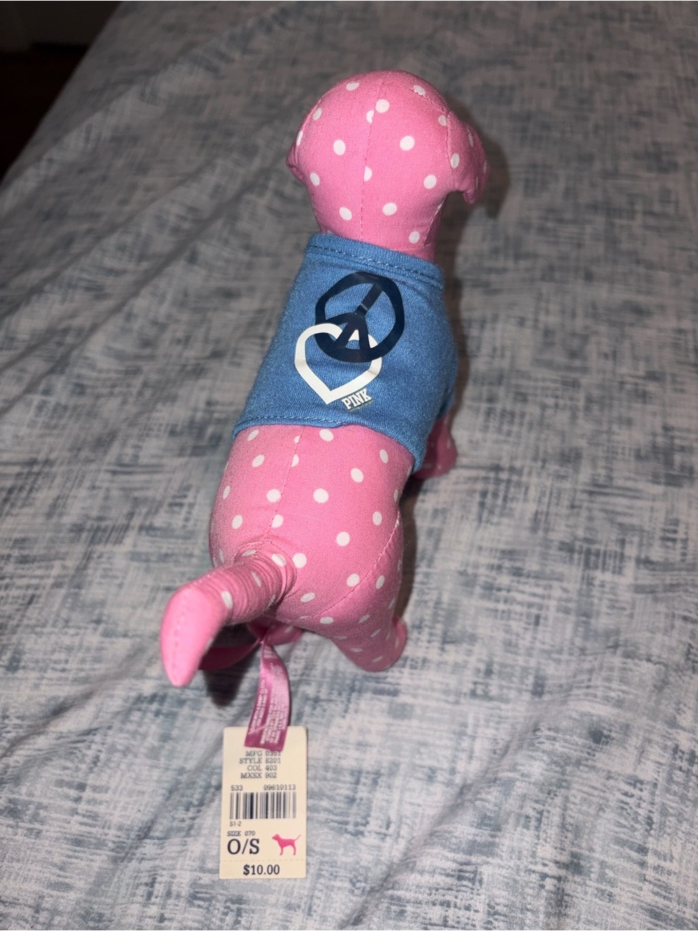 Rare PINK Victoria's Secret Blue Dog Tank Top with White Heart Peace Logo